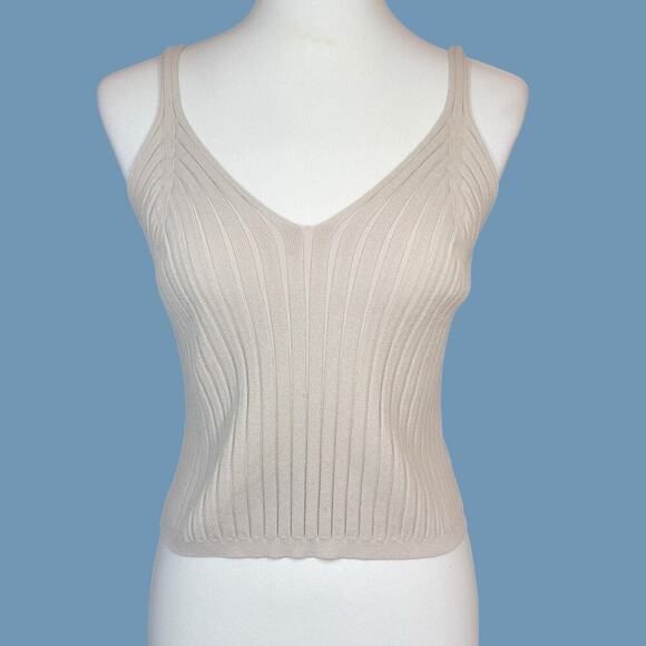 H&M Ribbed V Neck Tank Taupe Medium - Picture 7 of 11